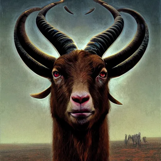 Prompt: vladimir putin, anthropomorphic goat with putin face, hybrid, macabre, horror, by donato giancola and greg rutkowski and wayne barlow and zdzisław beksinski, digital art