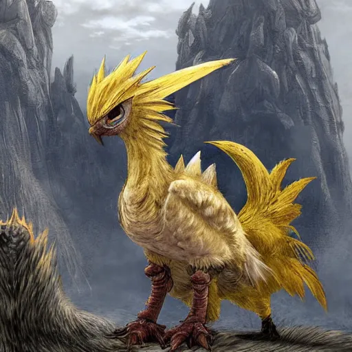 Image similar to chocobo final fantasy in the art style of breath of the wild and luis royo, grimdark dramatic lighting, digital art, intricate, highly detailed, matte painting, fine art