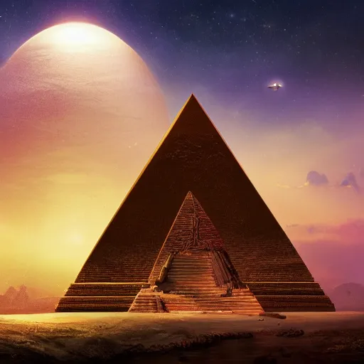 Image similar to pyramid in space or in water, a magical ancient pyramid, gold, treasure, lara croft charater, realistic illustration, pyramid surrounded with greenery, illustrations, 3 d render, illustrated, incredible details, highly detailed, photorealistic, disney pixar, octane render, iridescent, anime, 8 k