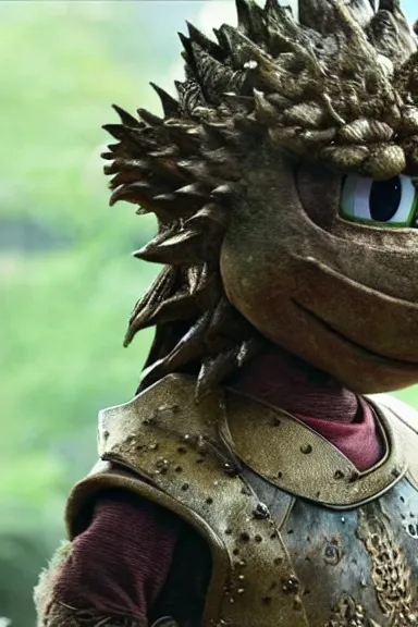 Image similar to very very intricate photorealistic photo of yoshi in an episode of game of thrones, photo is in focus with detailed atmospheric lighting, award - winning details