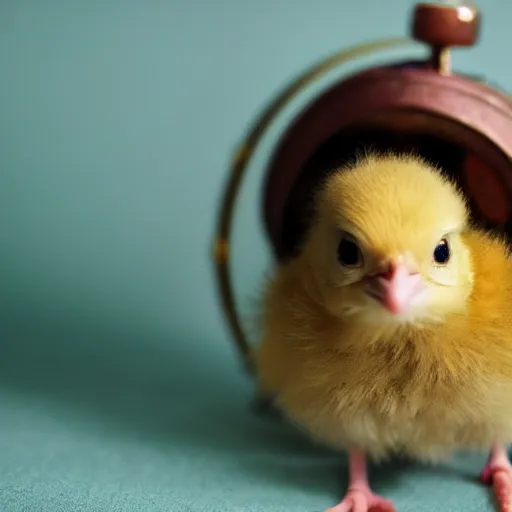 Prompt: a baby chick, steampunk