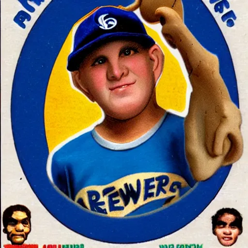 Prompt: Sloth from The Goonies rookie baseball card for the Milwaukee Brewers
