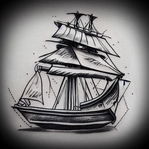 Image similar to realism tattoo design sketch of a pirate ship