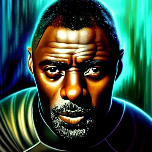 Prompt: wideangle!! portrait shot of idris elba in cyberpunk 2 0 7 7, intricate, elegant, highly detailed, centered, digital painting, artstation, concept art, smooth, sharp focus, illustration, artgerm, tomasz alen kopera, peter mohrbacher, donato giancola, joseph christian leyendecker, wlop, boris vallejo