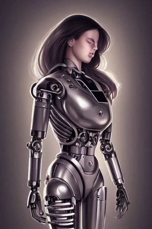 Image similar to Mechanical female android looking, cinematic lighting, intricate, elegant, super highly detailed, art station, concept art, smooth, sharp focus, no blur, no dof, extreme illustration, Unreal Engine 5, Photorealism, HD quality, 8k resolution, cinema 4d, 3D, beautiful, delicate, art by artgerm and greg rutkowski and alphonse mucha and loish and WLOP