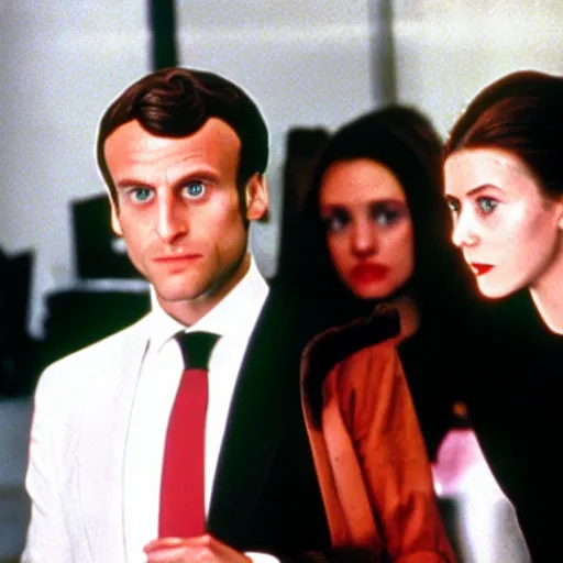 Prompt: Emmanuel Macron daughters in American Psycho (1999)