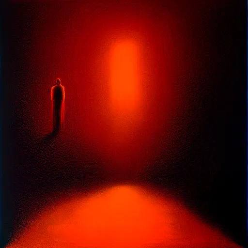 Image similar to when you look too long at the abyss the abyss looks back at you. by zdzislaw beksinski, hyperrealistic photorealism acrylic on canvas, resembling a high resolution photograph