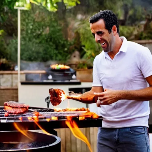 Image similar to edu gaspar cooking on a barbeque in 4 k photo