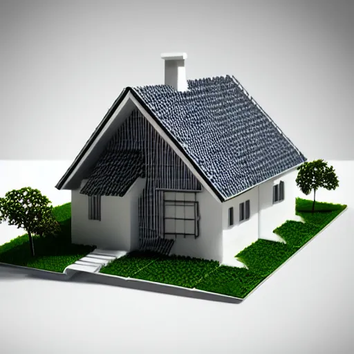 Image similar to origami farmhouse in white paper, 3 d render, ultra detailed, on white background, studio shot