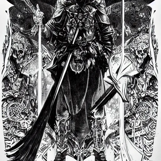 Prompt: highly detailed perspective magic sword drawing black and white goetic pen and ink concept design by hiroya oku!! mucha sword concept art design still life