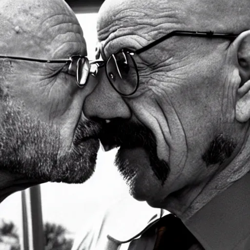 Image similar to mike ehrmantraut kissing walter white, face close up