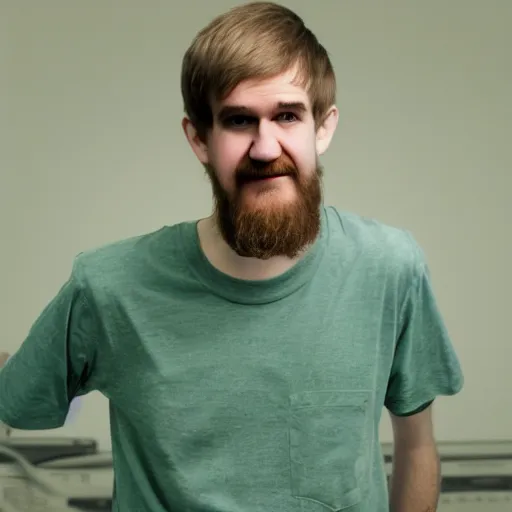 Prompt: bo burnham with a beard living in the future, green lighting