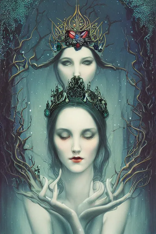 Image similar to jeweled Crown, other worldly, fairy winter court, art nouveau, by Anato Finnstark, Tom Bagshaw, Brom