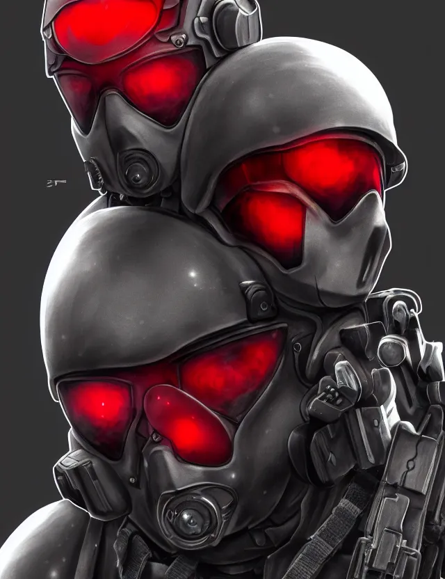 Image similar to a detailed manga portrait of a masked special forces soldier wearing dark red advanced demon - resistant cyborg tactical gear, trending on artstation, digital art, 4 k resolution, detailed, high quality, sharp focus, hq artwork, coherent, insane detail, character portrait