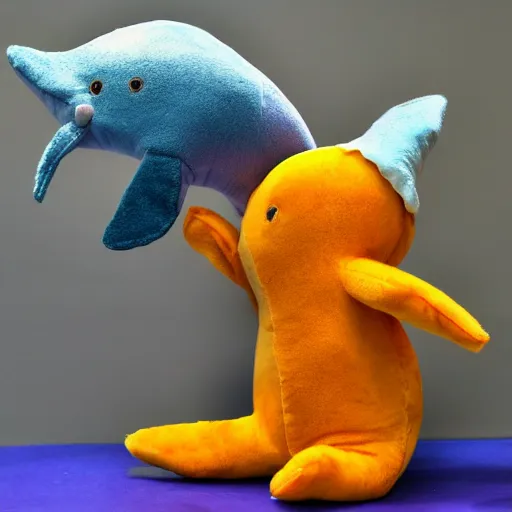 Image similar to a happy dolphin, plush doll, 8 k