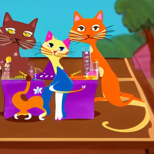 Prompt: cats party in animation style