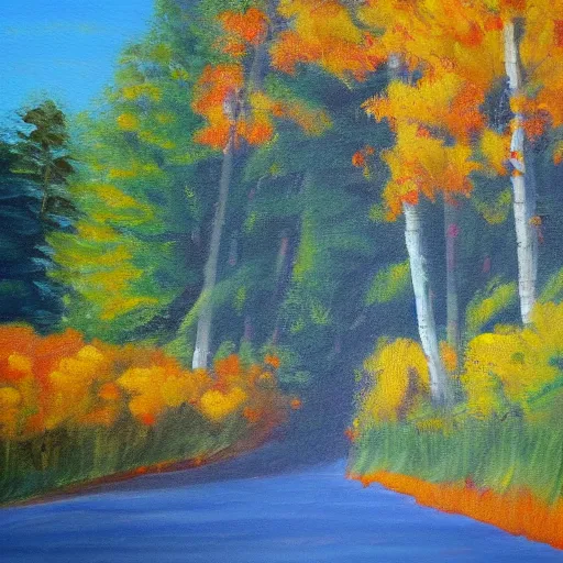 Prompt: landscape oil painting of fall colors