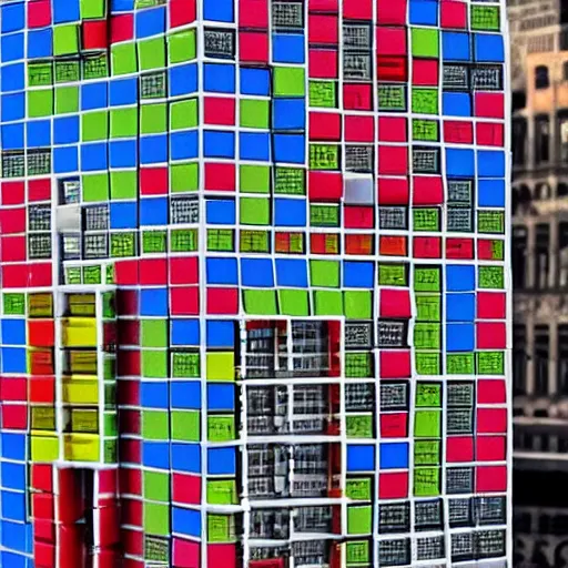 Image similar to a city of rubik cube buildings