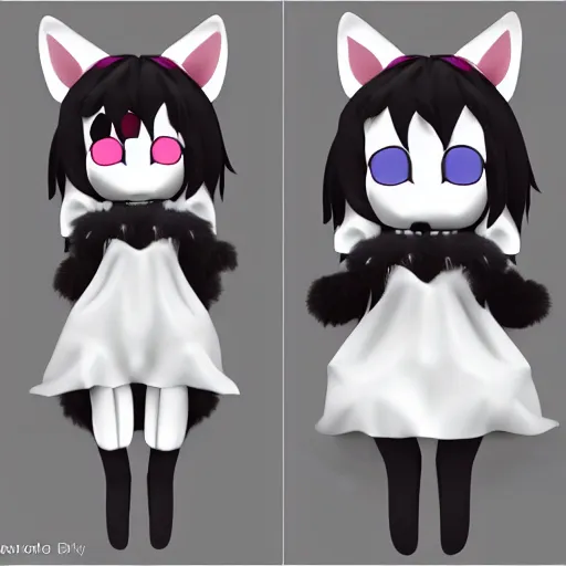 Image similar to cute fumo plush doge girl, floppy ears, gothic maiden, furry anime, vray, smile, sleeping