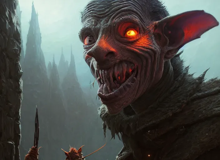 Image similar to highly detailed portrait of owen teague as a goblin, in skyrim, stephen bliss, unreal engine, fantasy art by greg rutkowski, loish, rhads, ferdinand knab, makoto shinkai and lois van baarle, ilya kuvshinov, rossdraws, tom bagshaw, global illumination, radiant light, detailed and intricate environment