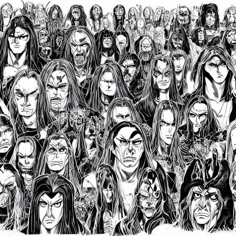 Image similar to Metalocalypse by Kentaro Miura, highly detailed, black and white