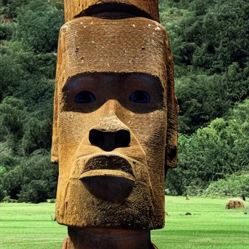 Prompt: giga chad that is an Easter island head statue