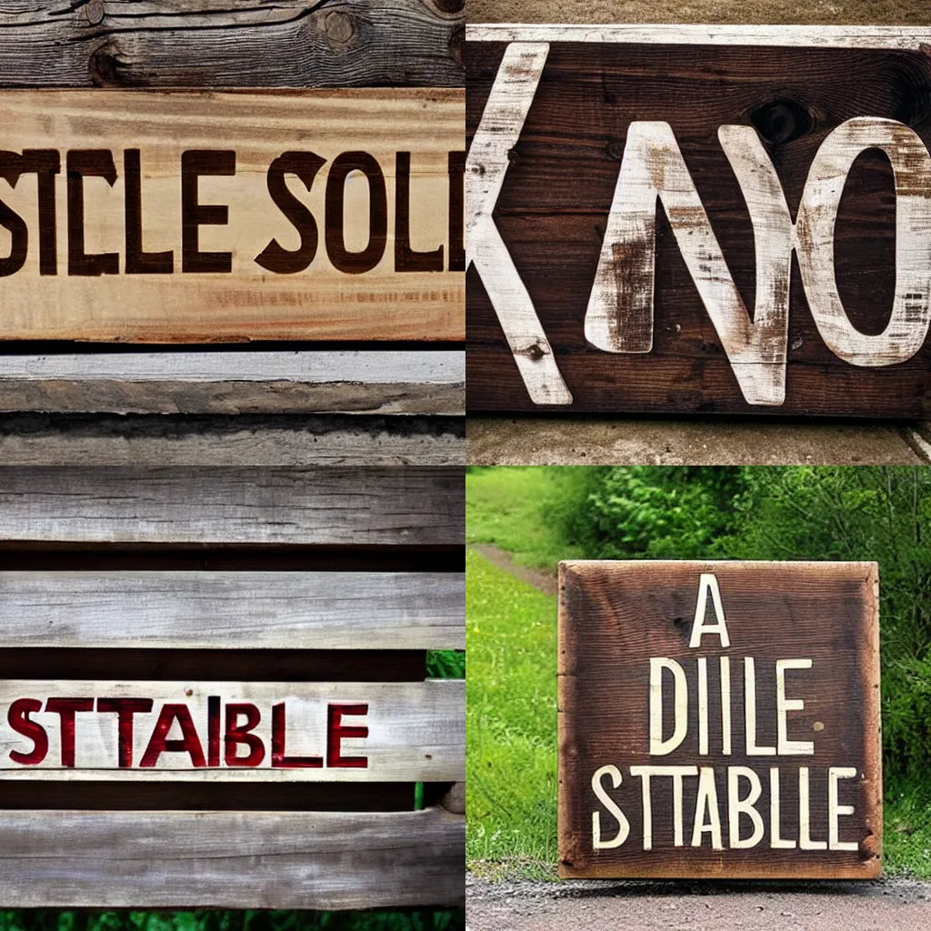 Prompt: A rustic wooden sign along the side of the road that reads, \'Stable Diffusion.\'