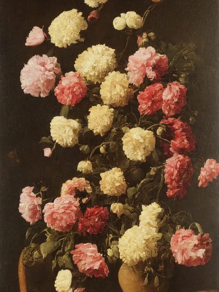 Image similar to painting, Dutch style, old masters, still life with flowers,