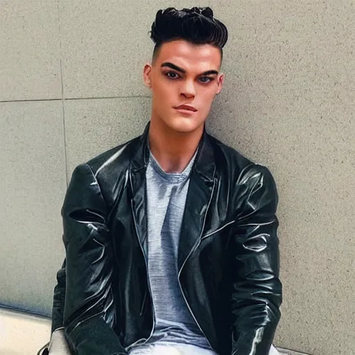 Prompt: “a realistic detailed photo of a guy who is an attractive humanoid who is half robot and half humanoid, who is a male android, Grayson Dolan, shiny skin, posing like a statue, blank stare”