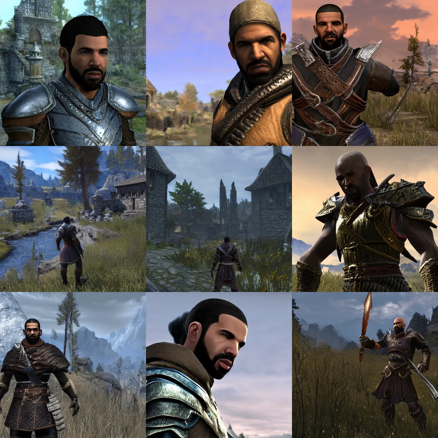Prompt: Drake in Elder Scrolls Oblivion, screenshot, detailed, medium shot, mid-shot, 8k, unreal engine