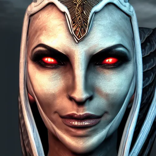 Prompt: the elder scrolls, female dunmer, morrowind, landscape, detailed face, high quality, photorealistic, 8 k