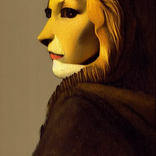 Image similar to johannes vermeer ilustration a lion, characterized by johannes vermeer, character art, sharp focus, highly detailed, artstation