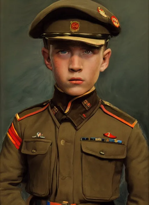 Image similar to portrait of a boy soldier. art by denys tsiperko and manuel sanjulian. detailed, hyperrealism, 8 k resolution