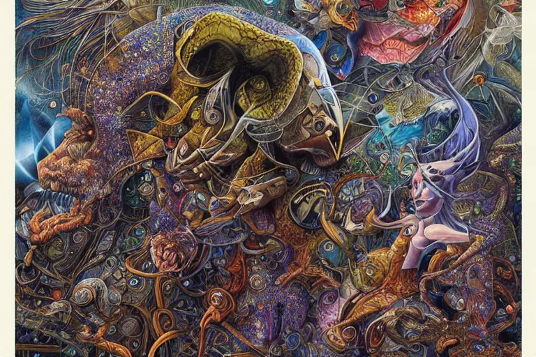 Image similar to photorealistic the book fo revelations by pedro correa, android jones, alex grey, chris dyer, and aaron brooks