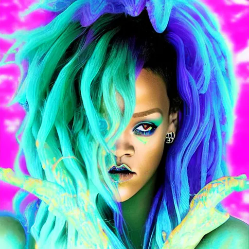 Image similar to rihanna seapunk, water park, creative photo manipulation, creative photoshop, digital art