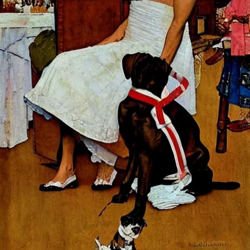 Prompt: two boxer dogs getting married, Norman Rockwell