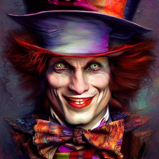 Image similar to the mad hatter by android jones, trending on artstation