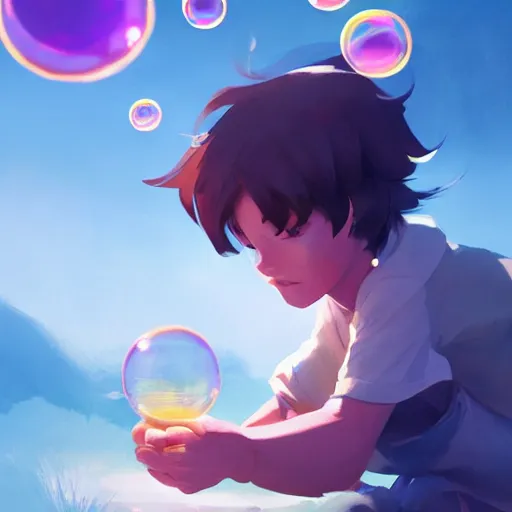 Image similar to boy with bubbles, behance hd by jesper ejsing, by rhads, makoto shinkai and lois van baarle, ilya kuvshinov, rossdraws global illumination