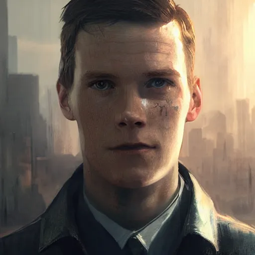 Image similar to portrait of connor from the game detroit:become human,digital art,ultra realistic,ultra detailed,art by greg rutkowski,dramatic,professional lighting