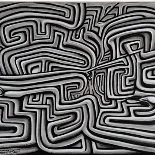 Prompt: surreal concrete maze by pj crook
