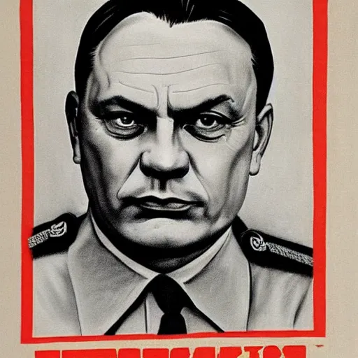 Prompt: portrait of the leader of fascist hungary, viktor orban in nazi uniform, nazi propaganda art 1 9 4 4, highly detailed, colored