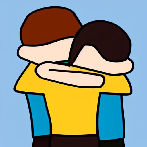 Image similar to cartoon of two man hugging each other