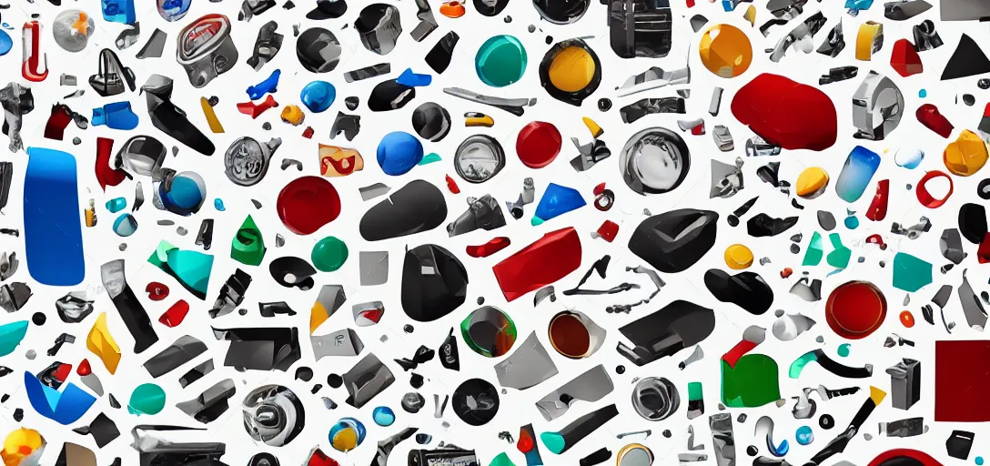 Image similar to Abstract non-sense design poster of random objects, white background, 8k, detailed