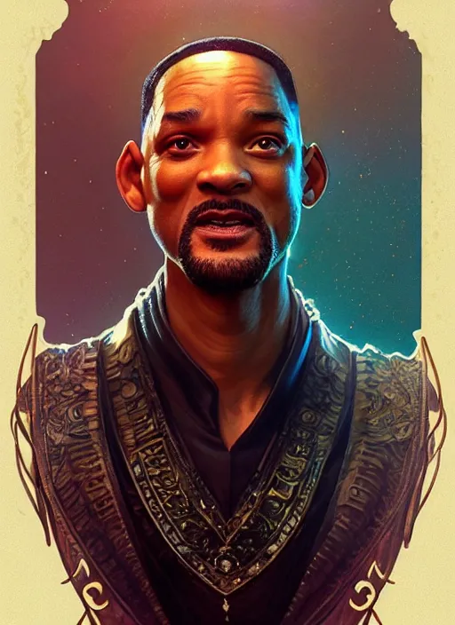 Image similar to will smith as oscar diggs, intricate, d & d, fantasy, art nouveau, digital painting, trending on artstation, sharp focus, wide shot, illustration, global illumination, ray tracing, art by artgerm and greg rutkowski and ruan jia