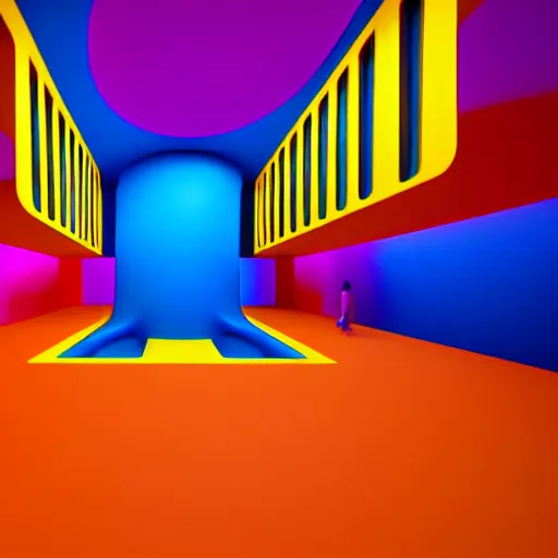 Prompt: : 2 point perspective colorful abstract melty sculpture on the wall in modern architecture, cinematic lighting, hyper - realistic, detailed, render by c 4 d octane, unreal engine, 8 k 3 d render