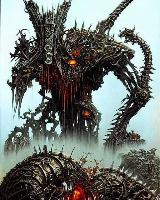 Image similar to biomechanical warhammer final boss creature vecna, art by bruce pennington