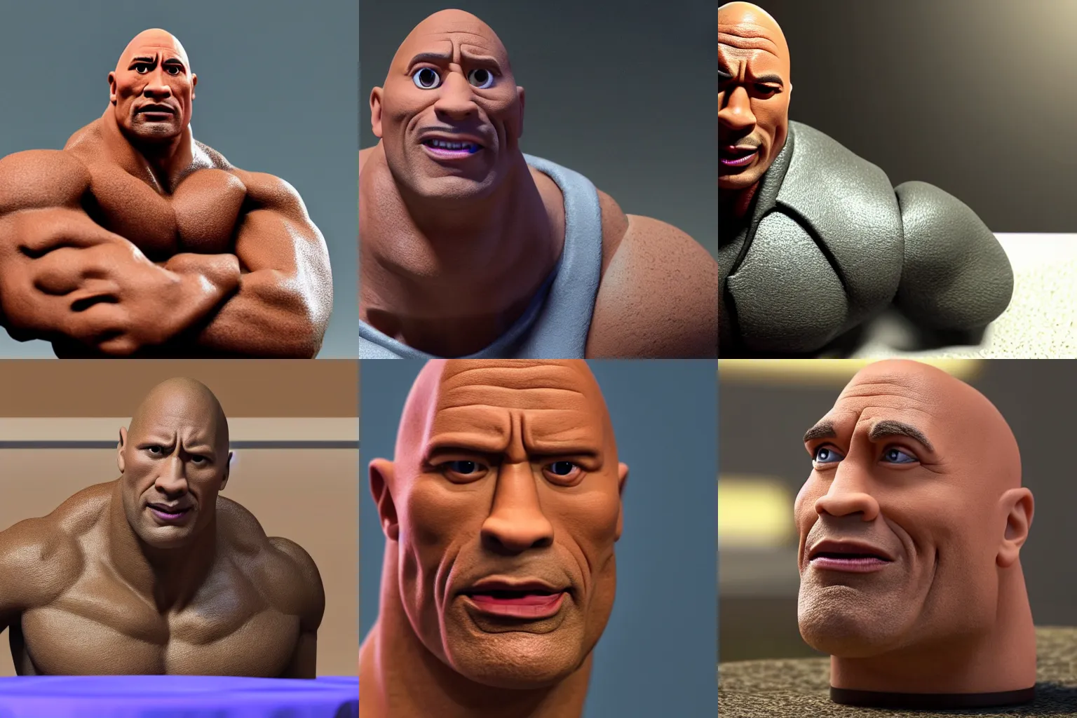 Prompt: Claymation Dwayne The Rock Johnson, 4K, Photorealistic, On A Table