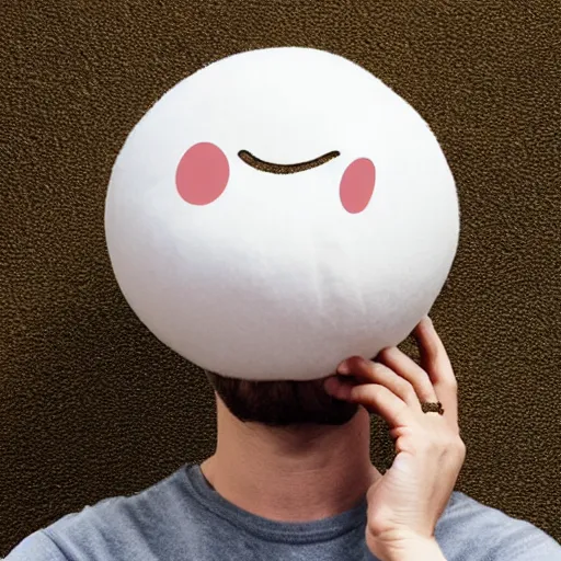 Image similar to round puffball with a face floating above a crying man