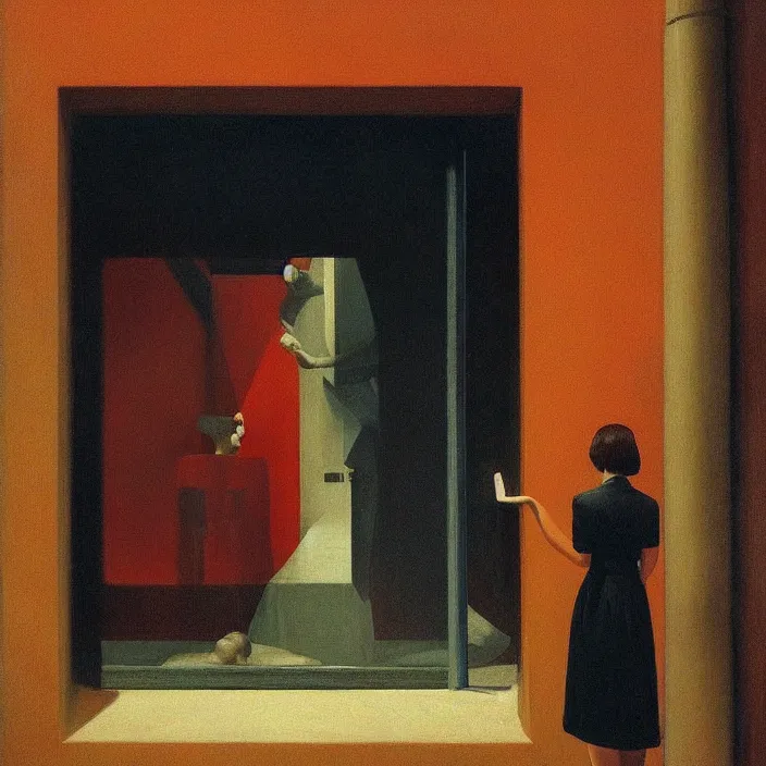 Prompt: people inside roman museum looking through the window Edward Hopper and James Gilleard, Zdzislaw Beksinski, highly detailed