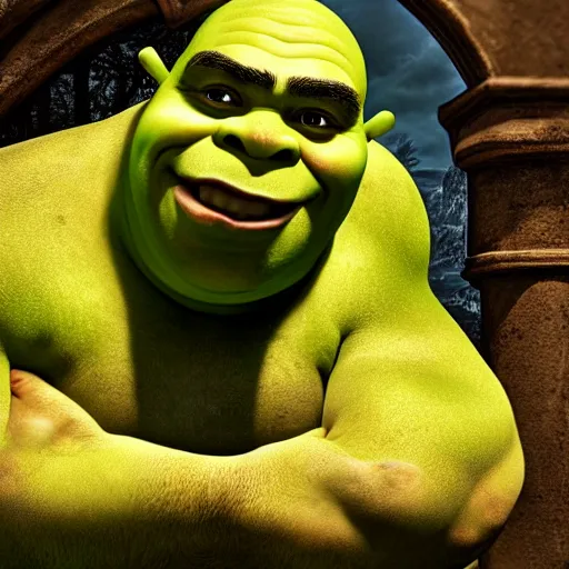 Image similar to photoreal shrek